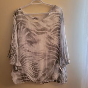 Sheer grey and white top